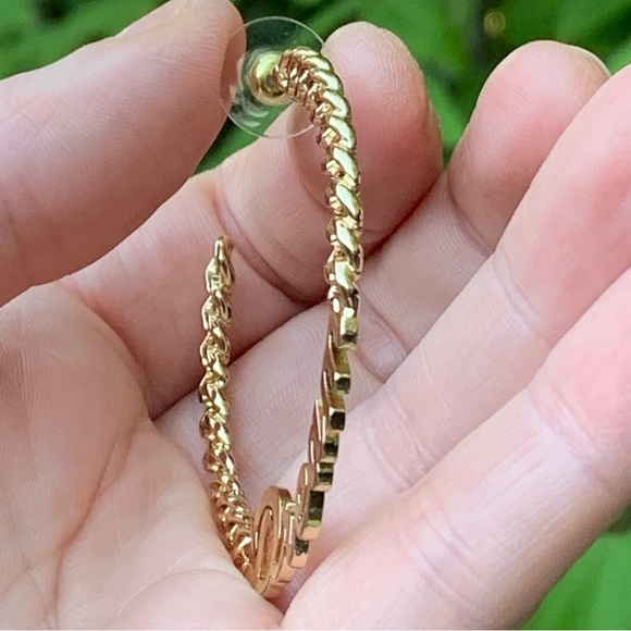 BCBGeneration Gold Chain “DREAM” Script LARGE HOOPS POST EARRINGS! 2” Diameter - Picture 4 of 5